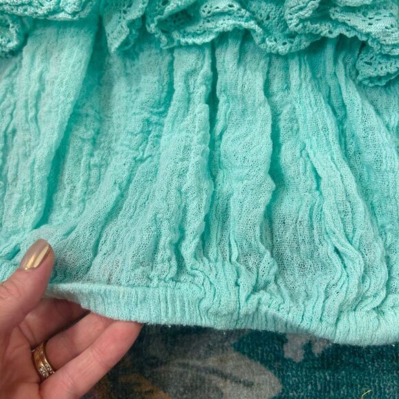 Jen's Pirate Booty Top Womens One Size teal Gauze Ruffle Lace Crop Off Shoulder - Picture 7 of 11